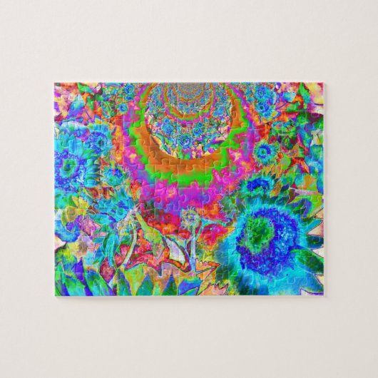 Elegante abstracte roze blauwe bloementuin legpuzzel (Horizontaal)