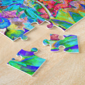 Elegante abstracte roze blauwe bloementuin legpuzzel (Zijkant)