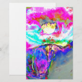 Elegante abstracte roze blauwgroen bloemenschilder briefpapier (Voorkant / Achterkant)