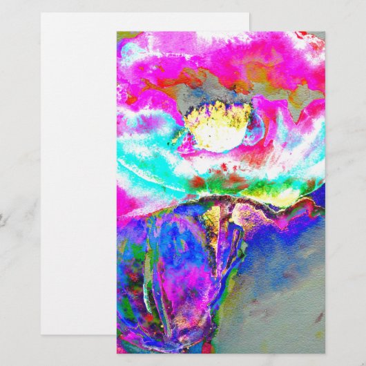 Elegante abstracte roze blauwgroen bloemenschilder briefpapier (Voorkant / Achterkant)