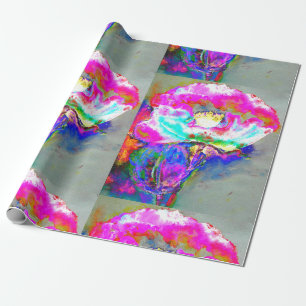 Elegante abstracte roze blauwgroen bloemenschilder cadeaupapier