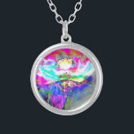 Elegante abstracte roze blauwgroen bloemenschilder zilver vergulden ketting<br><div class="desc">Elegante abstracte roze blauwgroen bloemenschilderij</div>