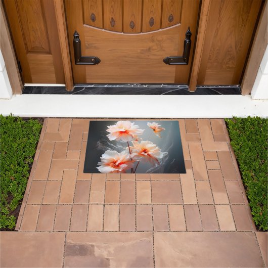 Elegante Abstracte Roze Bloem Nevelige Stroom Deurmat (Buiten)