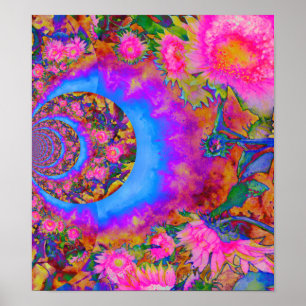 Elegante abstracte roze bloemen zonnebloemen poster