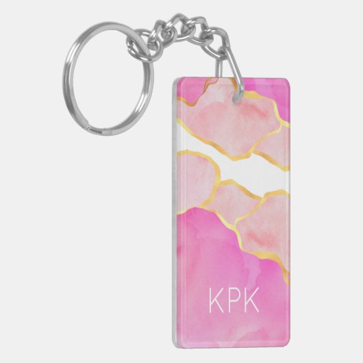 Elegante Abstracte Roze Goud Wit Moderne INITIALEN Sleutelhanger (Voorkant Links)