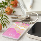 Elegante Abstracte Roze Goud Wit Moderne INITIALEN Sleutelhanger (Voorkant Rechts)