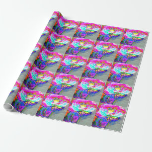 Elegante abstracte roze turkooizen bloemschilderin cadeaupapier