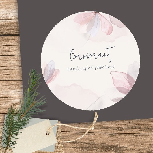 Elegante Abstracte Roze Waterverf Bloem Business Ronde Sticker