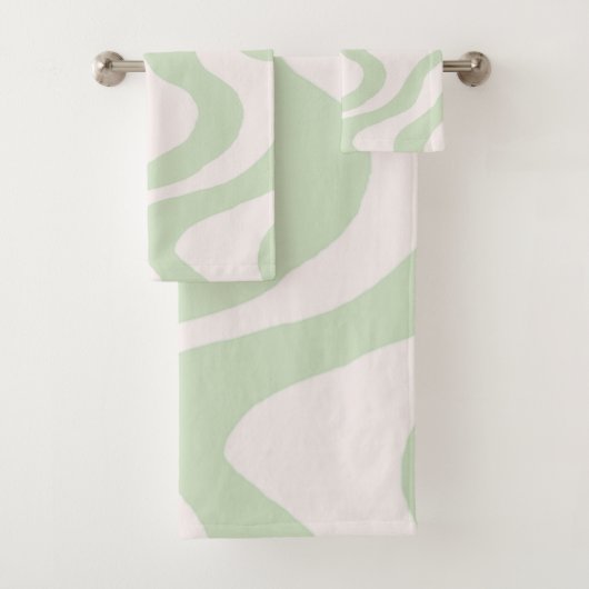 Elegante Abstracte Sage Green Marble Wavy Stripe Bad Handdoek (Insitu)