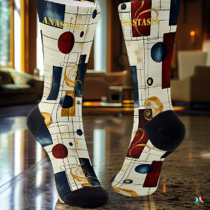 Elegante abstracte sokken met retro geometrische c
