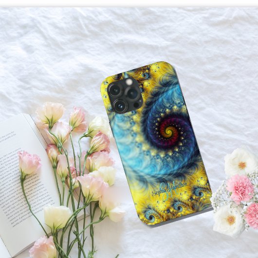 Elegante Abstracte Spiraalvormige Fractal Naam Mon Case-Mate iPhone Case