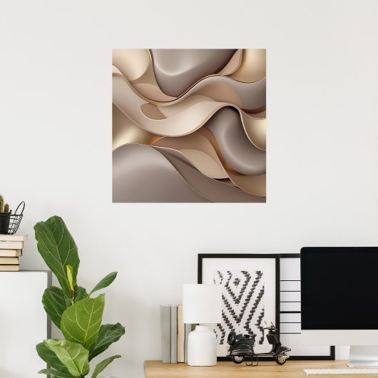 Elegante Abstracte stroom – Minimalistisch goud en Poster (Thuiskantoor)