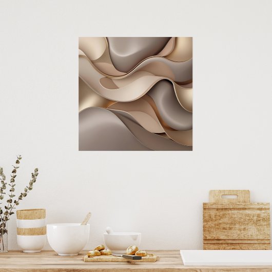 Elegante Abstracte stroom – Minimalistisch goud en Poster (Keuken)