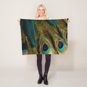 Elegante Abstracte Turkoois Blauwe Gouden Pauwvere Fleece Deken