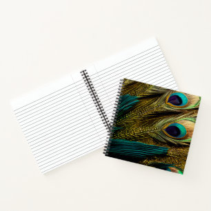 Elegante Abstracte Turkooisblauwe Gouden Pauwveren Notitieboek