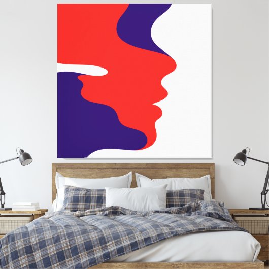 Elegante Abstracte vloeiende rode en Paarse gezich Canvas Afdruk (Insitu (Slaapkamer))