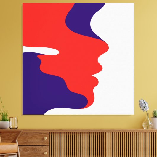 Elegante Abstracte vloeiende rode en Paarse gezich Canvas Afdruk (Insitu (Woonkamer))
