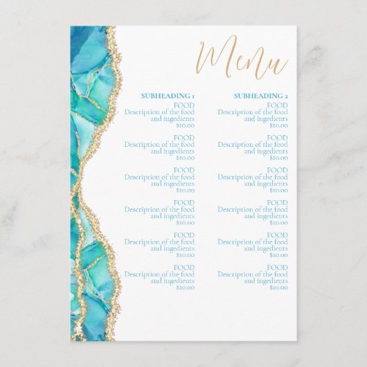 Elegante Abstracte Waterverf Blauw Goud Restaurant Menu (Voorkant)