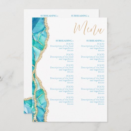 Elegante Abstracte Waterverf Blauwe Gouden Restaur Menu (Voorkant / Achterkant)