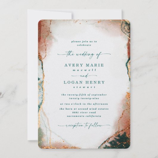 Elegante Abstracte Waterverf Blauwgroen & Koperhuw Kaart (Voorkant)