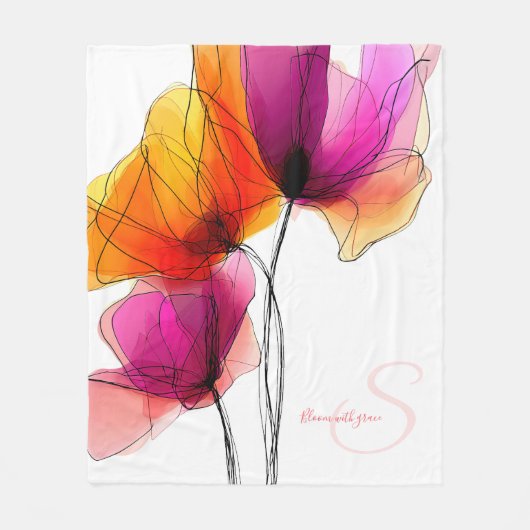Elegante Abstracte Waterverf Bloemstuk Aangepast Fleece Deken (Voorkant)