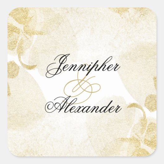 Elegante Abstracte Waterverf gouden bruiloft Vierkante Sticker (Voorkant)