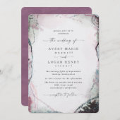 Elegante Abstracte Waterverf licht Paarse bruiloft Kaart (Voorkant / Achterkant)