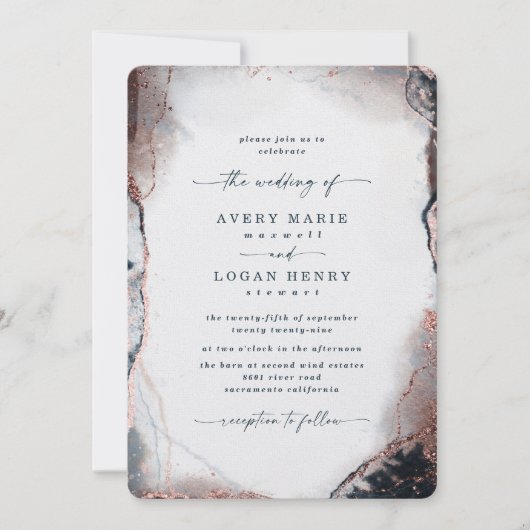 Elegante Abstracte Waterverf Moonlight bruiloft Kaart (Voorkant)