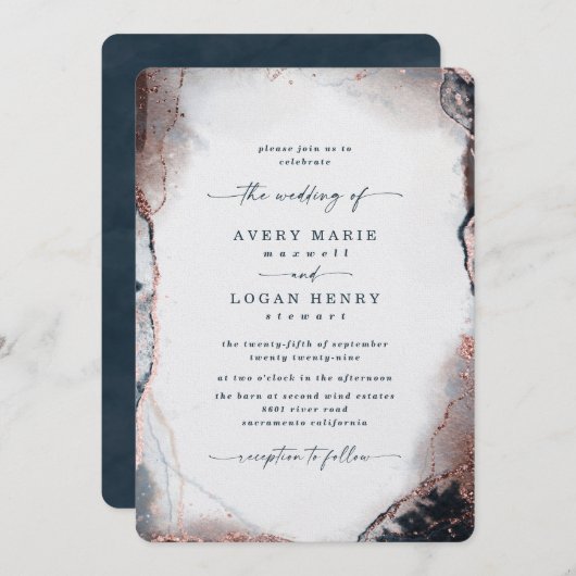 Elegante Abstracte Waterverf Moonlight bruiloft Kaart (Voorkant / Achterkant)