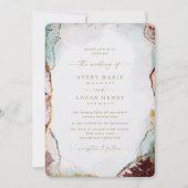 Elegante Abstracte Waterverf Rood & Goud bruiloft Kaart (Voorkant)