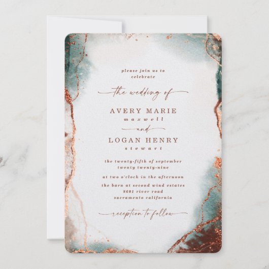 Elegante Abstracte Waterverf Terra Cotta bruiloft Kaart (Voorkant)