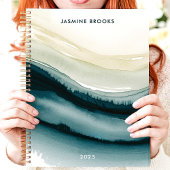 Elegante Abstracte Waterverf Waves Custom Name Planner