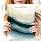 Elegante Abstracte Waterverf Waves Custom Name Planner