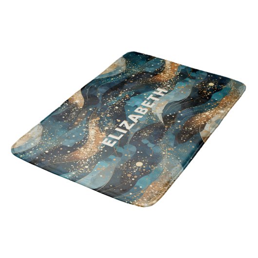 Elegante Abstracte Winter Navy Gold Glitter Badmat (Gekanteld)