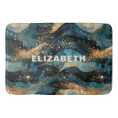 Elegante Abstracte Winter Navy Gold Glitter Badmat (Voorkant)
