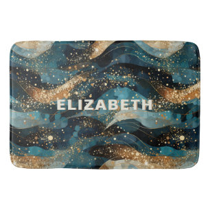Elegante Abstracte Winter Navy Gold Glitter Badmat