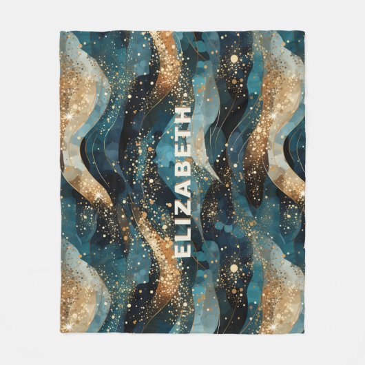 Elegante Abstracte Winter Navy Gold Glitter Fleece Deken (Voorkant)