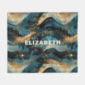 Elegante Abstracte Winter Navy Gold Glitter Fleece Deken (Voorkant (Horizontaal))