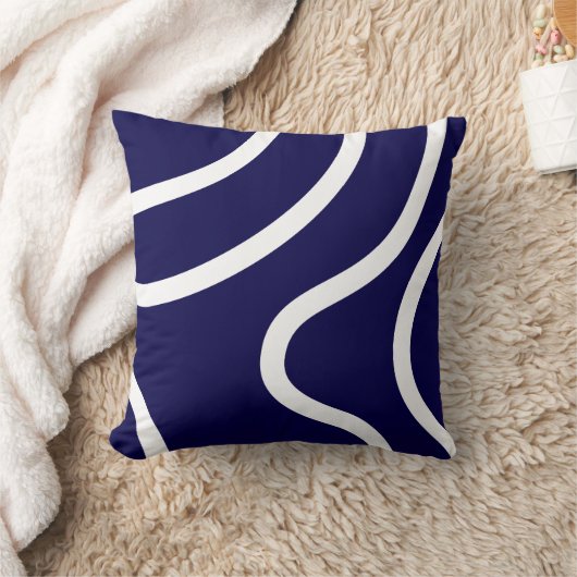 Elegante Abstracte Witte Lijnen op Donkerblauw Kussen (Deken)