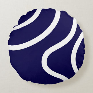 Elegante Abstracte Witte Lijnen op Donkerblauw Rond Kussen