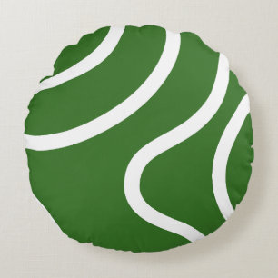 Elegante Abstracte Witte Lijnen op Groene Achtergr Rond Kussen
