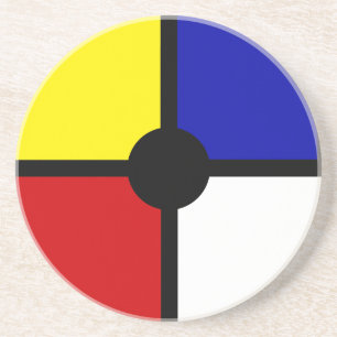Elegante abstracte zwart, blauw, rood, geel & wit zandsteen onderzetter