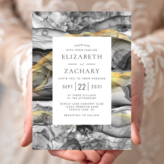 Elegante Abstracte zwart grijs gouden bruiloft Kaart