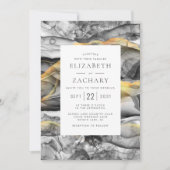 Elegante Abstracte zwart grijs gouden bruiloft Kaart (Voorkant)