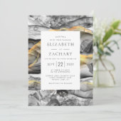 Elegante Abstracte zwart grijs gouden bruiloft Kaart (Staand voorkant)