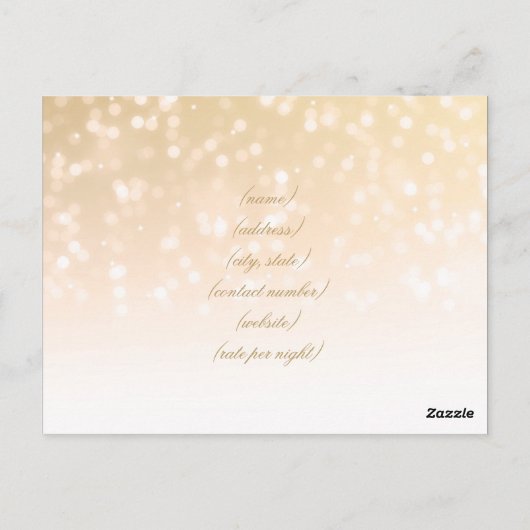 Elegante accommodatie Gold Bokeh Sparkle Lights Briefkaart (Achterkant)