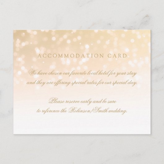Elegante accommodatie Gold Bokeh Sparkle Lights Briefkaart (Voorkant)