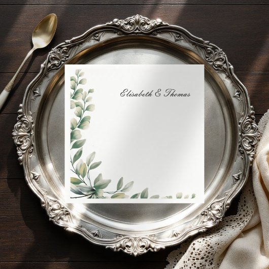 Elegante achtergrond eucalyptus verlaat bruiloft servet