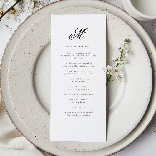 Elegante achternaam Initiaal bruiloft receptie Menu