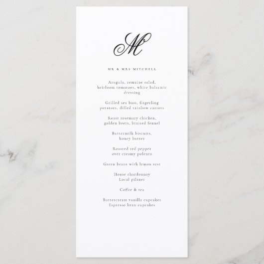 Elegante achternaam Initiaal bruiloft receptie Menu (Voorkant)